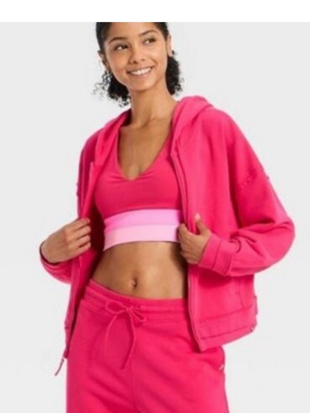 Pink Cropped Zip Hoodie